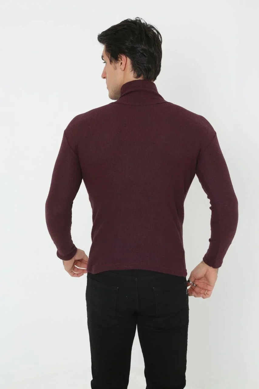 Erkek Fitilli Kaşkorse Kumaş Boğazlı Full Likralı Slimfit Body - Bordo